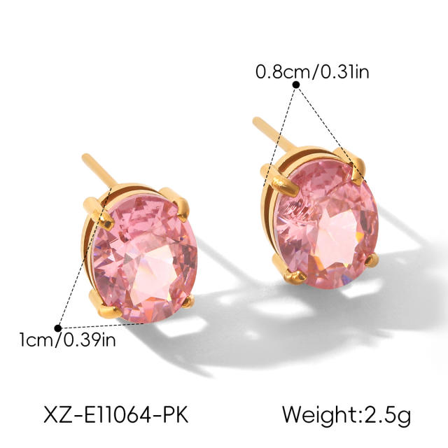 Easy match colorful cubic zicon drop heart round shape stainless steel earrings studs earrings