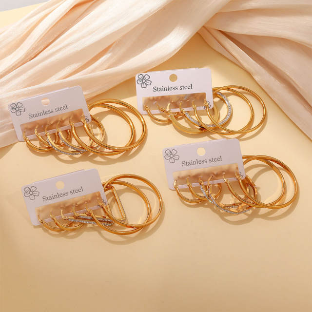 Hot sale diamond heart flower hoop stainless steel earrings set hoop earrings set
