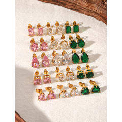 Easy match colorful cubic zicon drop heart round shape stainless steel earrings studs earrings
