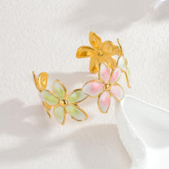 Spring summer color enamel flower stainless steel bangle bracelet