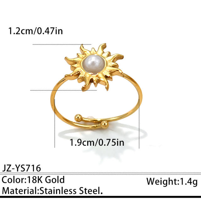 Summer easy match colorful natural stone inlaid sunflower stainless steel rings