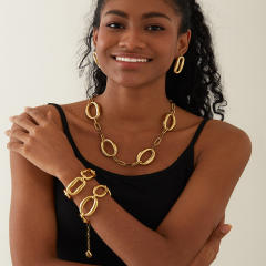 Unique geometric circle stainless steel necklace bracelet earrings set