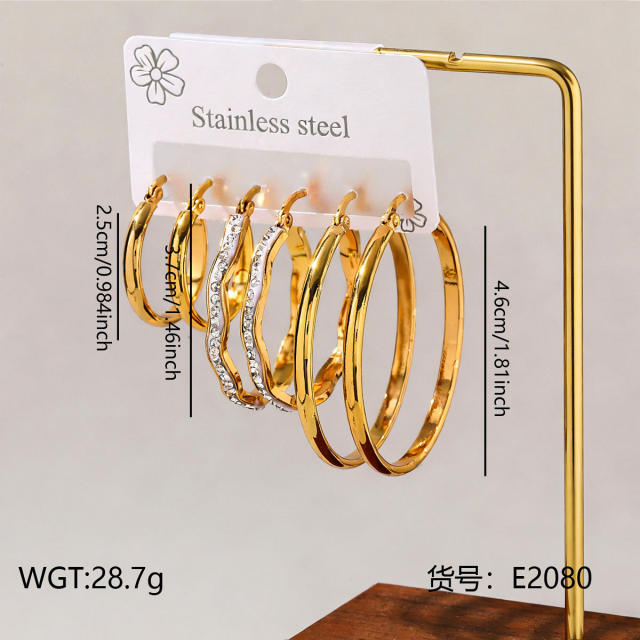 Hot sale diamond heart flower hoop stainless steel earrings set hoop earrings set
