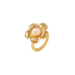 Vintage flower shape natural stone inlaid stainless steel rings