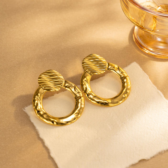 Vintage easy match geometric circle stainelss steel earrings