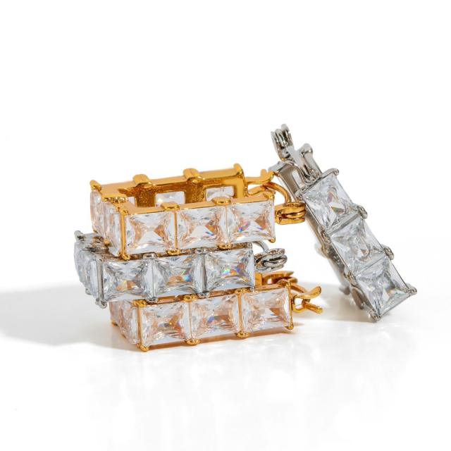 Classic cubic zircon inlaid bamboo U shape stainless steel earrings diamond earrings