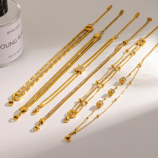 18KG multi layer chain stainless steel bracelet diamond bracelet