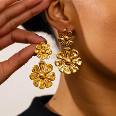 Simple holiday sunflower stainless steel earrings dangle earrings