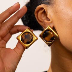 Vintage geometric leopard acrylic inlaid stainless steel earrings studs
