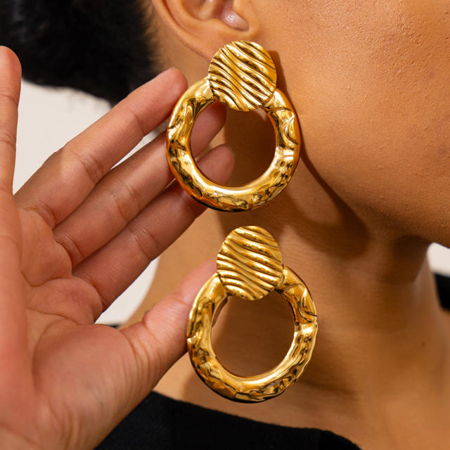 Vintage easy match geometric circle stainelss steel earrings