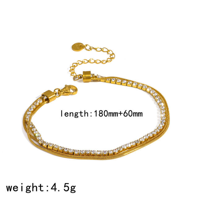 18KG multi layer chain stainless steel bracelet diamond bracelet