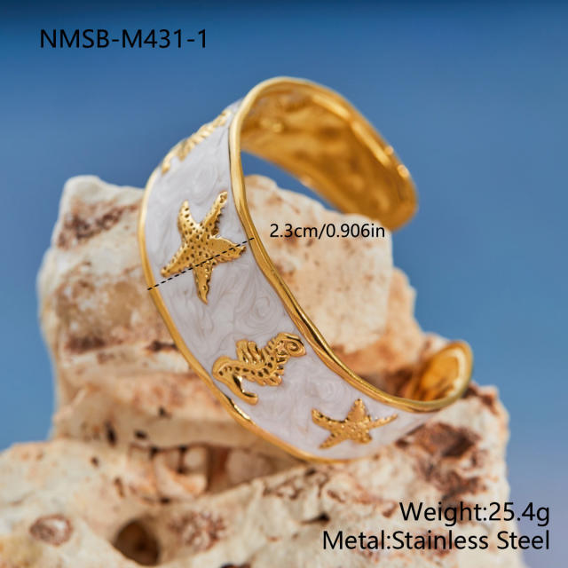 Summer colorful enamel starfish seahorse beach stainless steel bangle bracelet