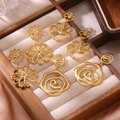 Hot sale vintage hollow out geometric line flower stainless steel earrings