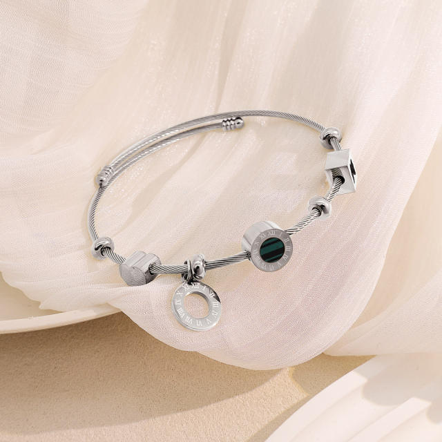 Personalized Wire Braided Rope Letters Four-Leaf Clover charm stainless steel bangle bracelet