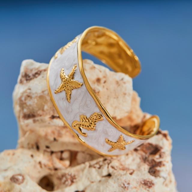 Summer colorful enamel starfish seahorse beach stainless steel bangle bracelet