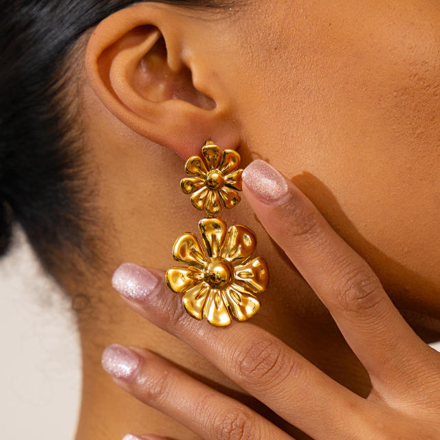 Simple holiday sunflower stainless steel earrings dangle earrings