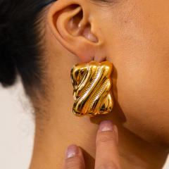 18KG geometric shape pattern design stainless steel earrings