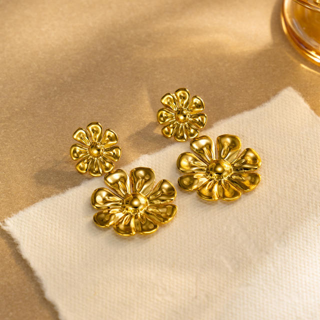 Simple holiday sunflower stainless steel earrings dangle earrings