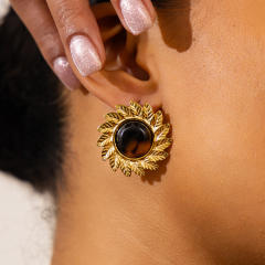 Vintage sunflower shape stainless steel earrings