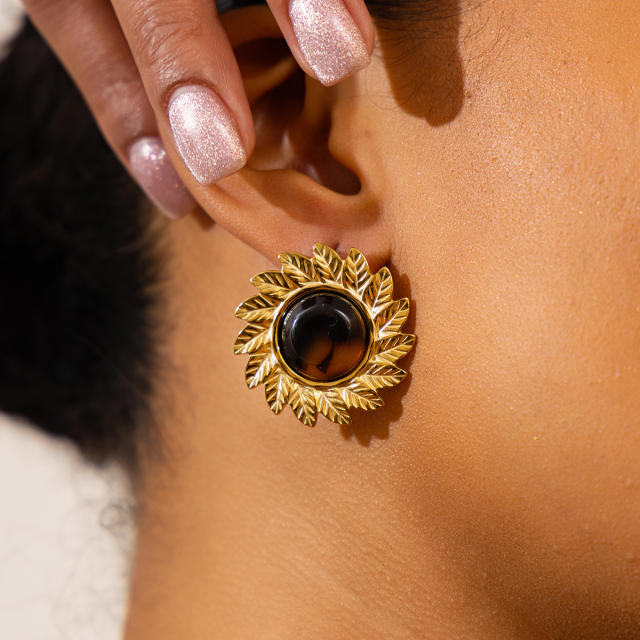 Vintage sunflower shape stainless steel earrings