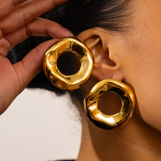 Big size geometric circle stainless steel earrings studs