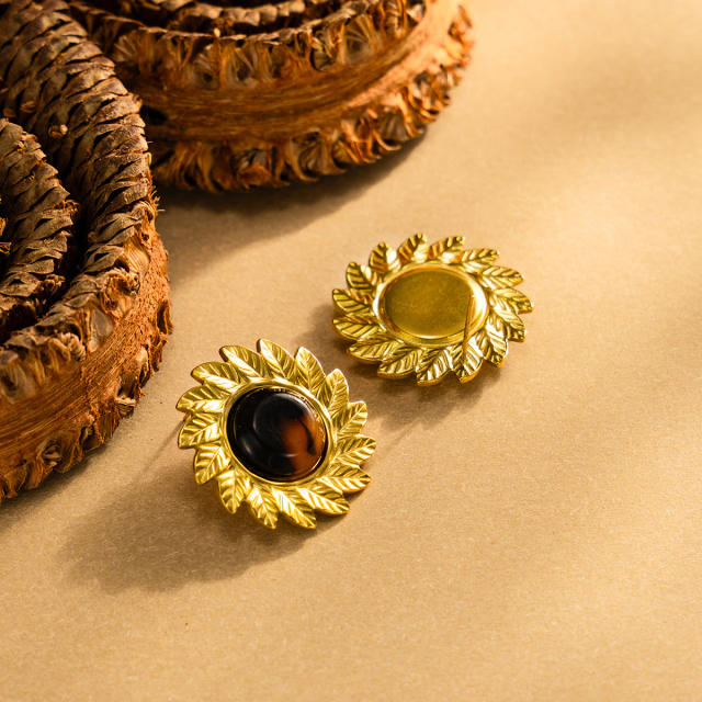 Vintage sunflower shape stainless steel earrings