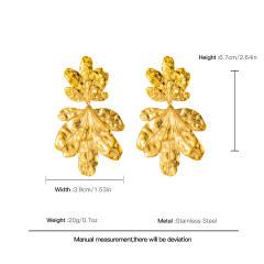 Vintage hammer pattern leaf stainless steel earrings