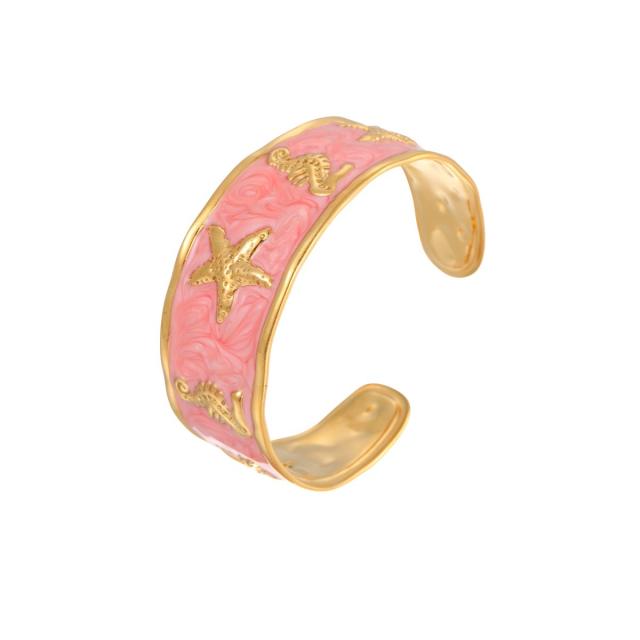 Summer colorful enamel starfish seahorse beach stainless steel bangle bracelet