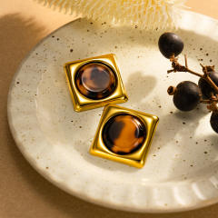 Vintage geometric leopard acrylic inlaid stainless steel earrings studs