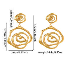 Hot sale vintage hollow out geometric line flower stainless steel earrings