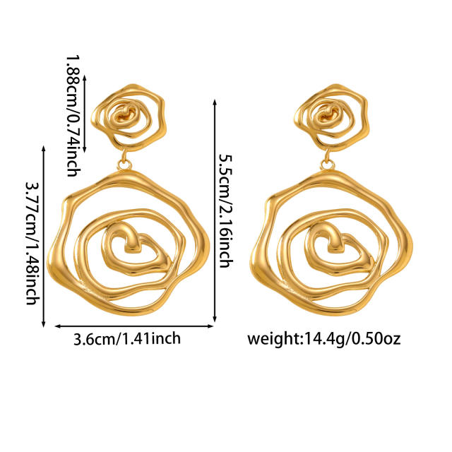 Hot sale vintage hollow out geometric line flower stainless steel earrings
