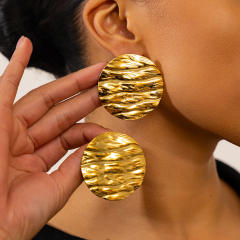 18KG geometric pattern round piece stainless steel earrings