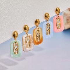 Holiday colorful resin hollow out pearl starfish seahorse stainless steel earrings
