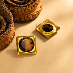 Vintage geometric leopard acrylic inlaid stainless steel earrings studs