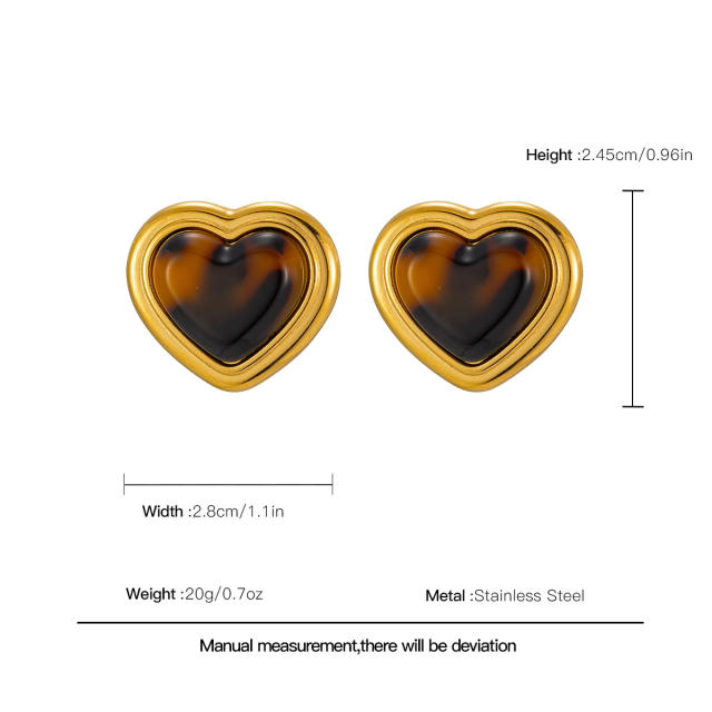 Vintage leopard acrylic heart shape stainless steel earrings studs