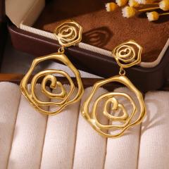 Hot sale vintage hollow out geometric line flower stainless steel earrings