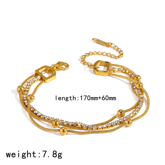 18KG multi layer chain stainless steel bracelet diamond bracelet