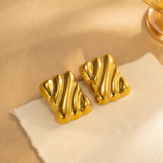 18KG geometric shape pattern design stainless steel earrings