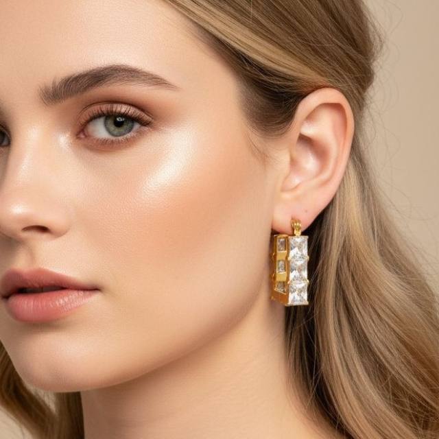 Classic cubic zircon inlaid bamboo U shape stainless steel earrings diamond earrings