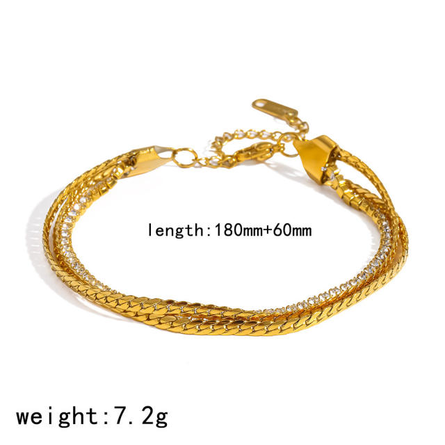 18KG multi layer chain stainless steel bracelet diamond bracelet