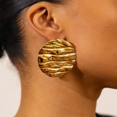 18KG geometric pattern round piece stainless steel earrings