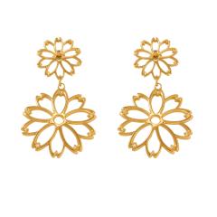 Hot sale vintage hollow out geometric line flower stainless steel earrings