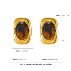 Vintage amber acrylic inlaid stainless steel earrings studs