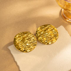 18KG geometric pattern round piece stainless steel earrings