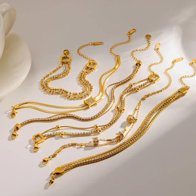 18KG multi layer chain stainless steel bracelet diamond bracelet