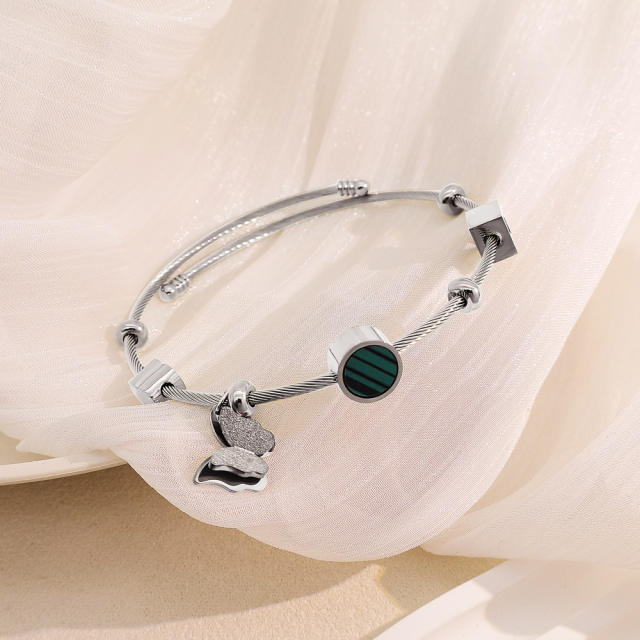 Personalized Wire Braided Rope Letters Four-Leaf Clover charm stainless steel bangle bracelet