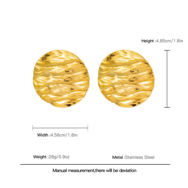 18KG geometric pattern round piece stainless steel earrings