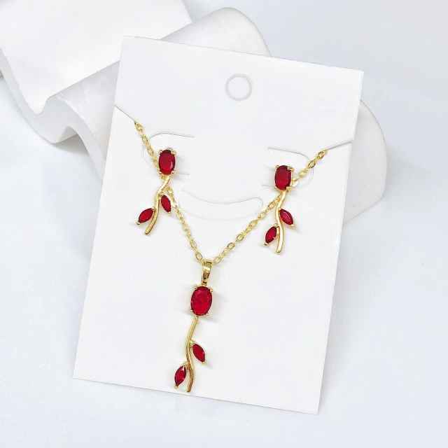 Hot sale colorful diamond tulip flower copper necklace set