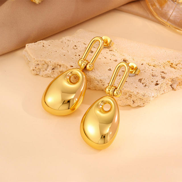U shape smooth bag design stainless steel earrings