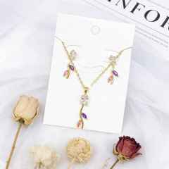 Hot sale colorful diamond tulip flower copper necklace set